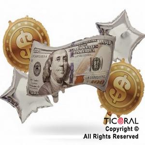 SET DE GLOBOS METALIZADO DOLAR 5 UNIDADES X 1